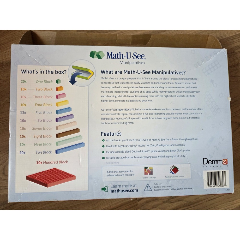 Math U See Integer Block Kit Manipulatives Homeschool Math Set Complete - Picture 2 of 3